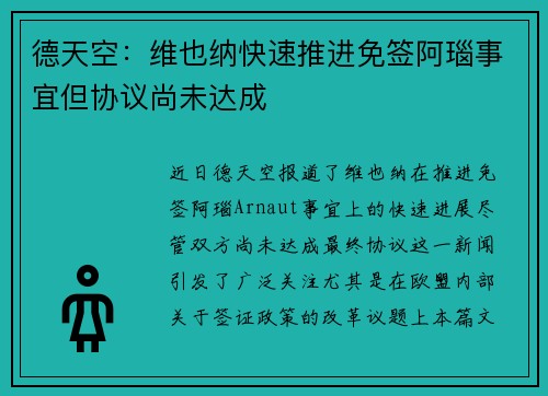 德天空：维也纳快速推进免签阿瑙事宜但协议尚未达成
