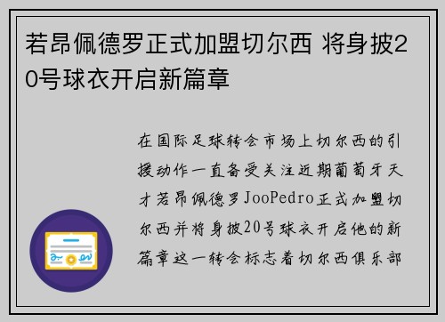 若昂佩德罗正式加盟切尔西 将身披20号球衣开启新篇章
